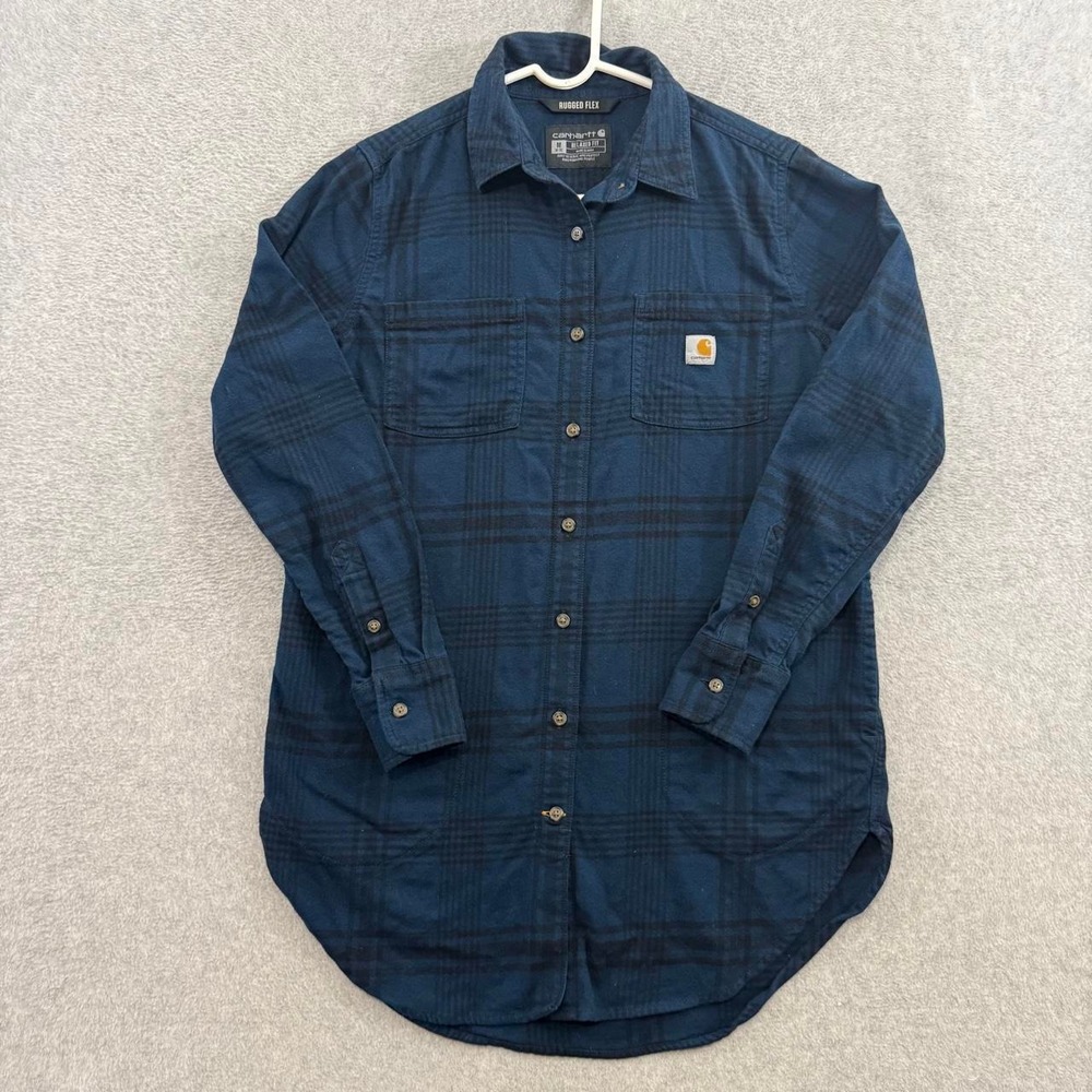 Carhartt Women's Rugged Flex Plaid Flannel Shirt Dress Blue Medium